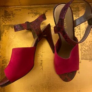 Anne Klein Suede + Faux Snakeskin Red Heels Sz 7.5